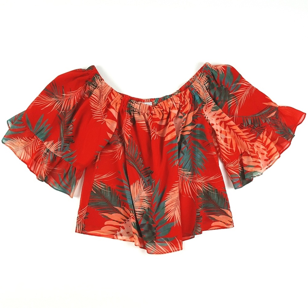 Rebecca Minkoff Tropical Palm Off Shoulder Ruffle